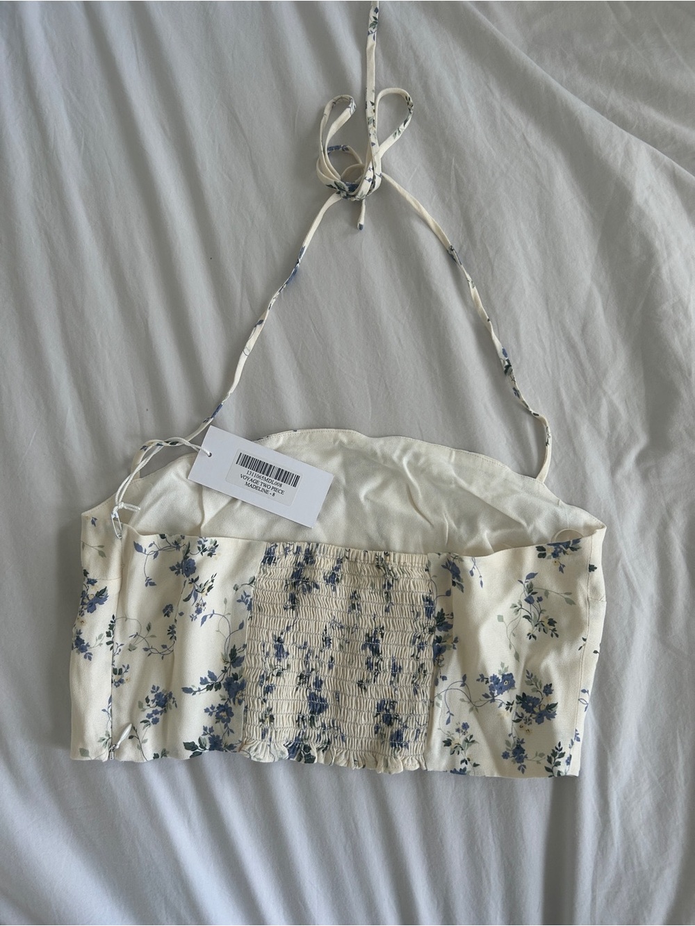 Reformation White Floral Two-Piece Skirt Set with Blue Print - Picture 9 of 12